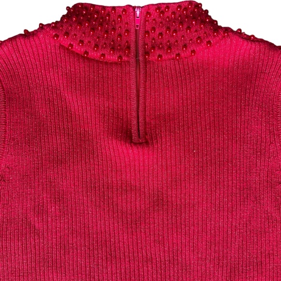 Sleeveless Sweater Tank Red Beaded Knit Mock Neck Medium Northeast Knitters - Picture 5 of 11